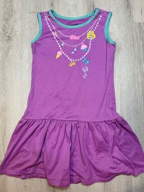 Kids - 3 for $10 - Girls Purple Tank Dress with Jewel Necklace Print